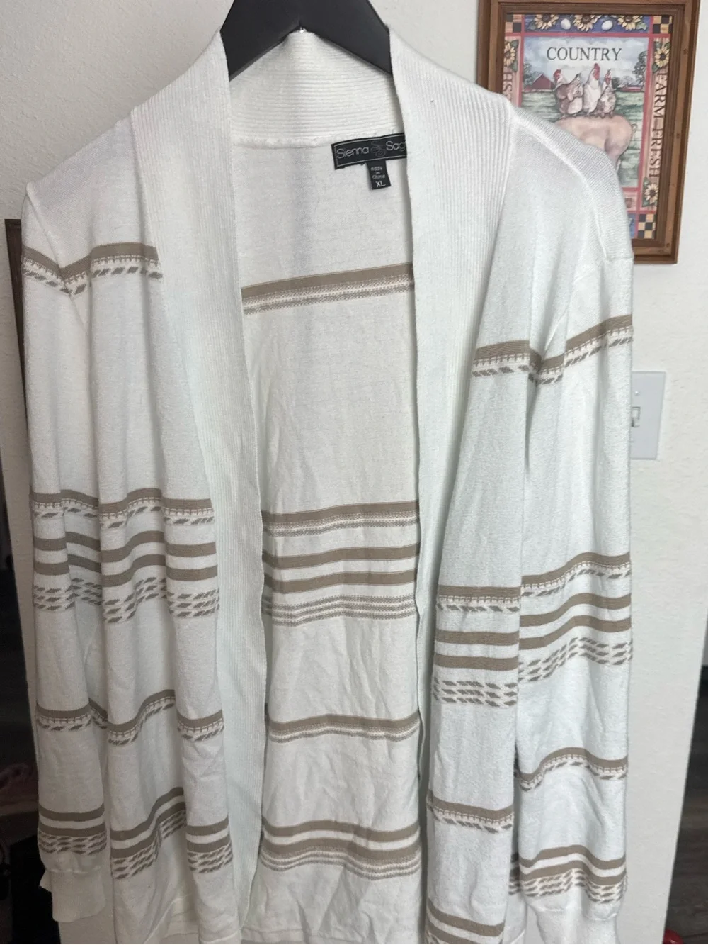Sienna & Sky White & Beige Striped Open Cardigan Size XL